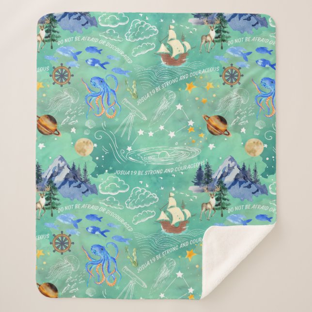 Be Strong and Courageous - Seamless Pattern Print  Sherpa Blanket (Front)