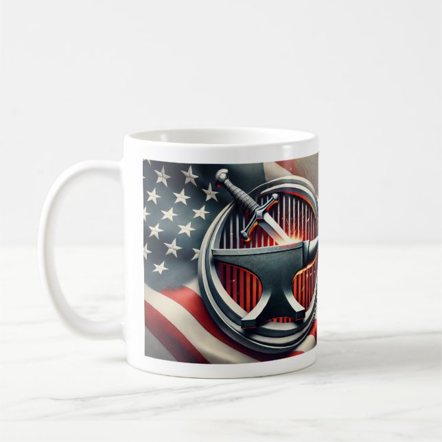Be strong and courageous. Sword in Forge. Coffee Mug (Left)