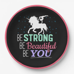 Be Strong Beautiful You - Gymnastics Unicorn Paper Plate