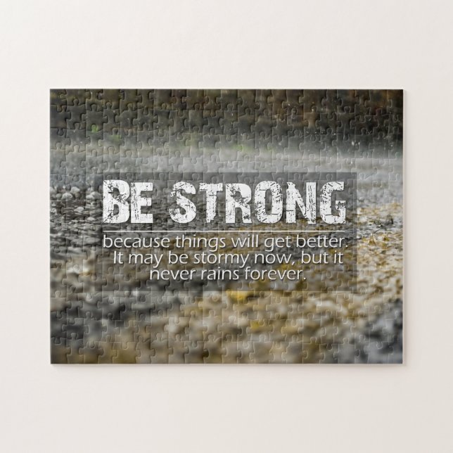 Be Strong Rain Drops Motivational Quote Jigsaw Puzzle (Horizontal)