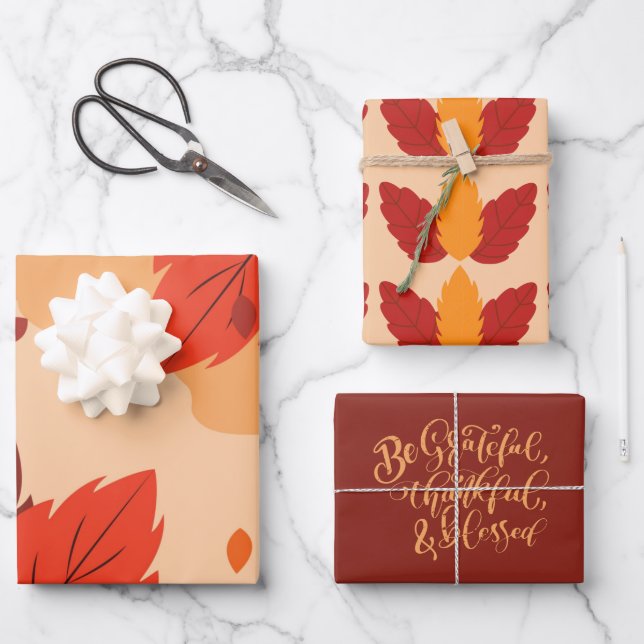 Be Thankful Autumn Maple Leaves Wrapping Paper Sheet (Front)
