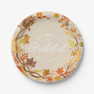 Be Thankful, Be Grateful, Be Blessed Thanksgiving  Paper Plate