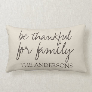 Be Thankful for Family Farmhouse Style Name Lumbar Pillow
