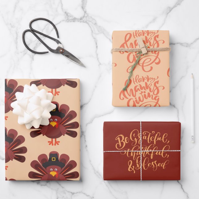 Be Thankful Thanksgiving Turkey Wrapping Paper Sheet (Front)