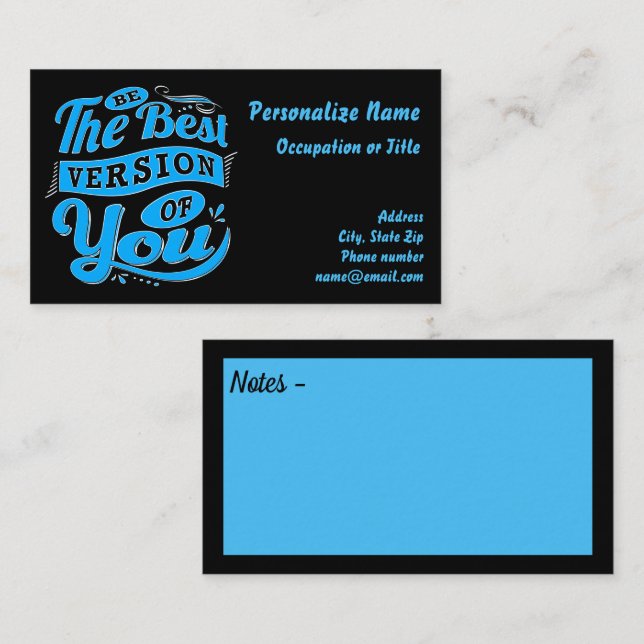 Be The Best Version of You Quote Blue Black  Business Card (Front/Back)