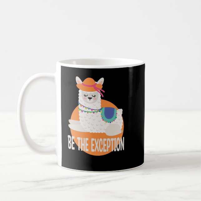 Be The Exception Kawaii Funny Llama White & Orange Coffee Mug (Left)