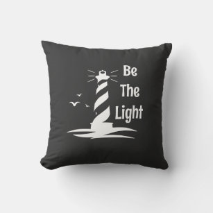 Be The Light Lighthouse White Silhouette Style Throw Pillow