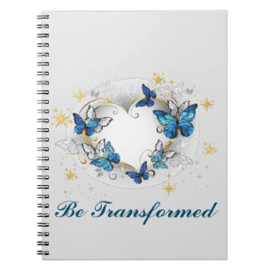 "Be Transformed" Elegant Blue Butterfly Spiral Notebook
