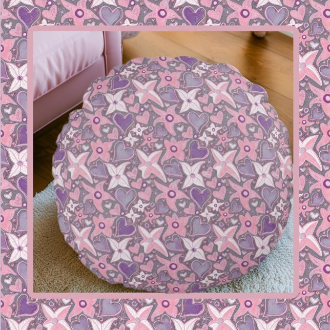 Be Unique Be Yourself Pattern In Pink/Purple Round Pillow (Creator Uploaded)
