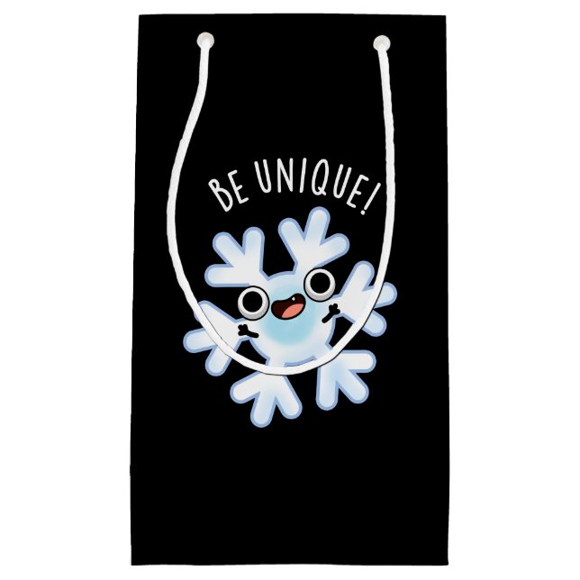 Be Unique Funny Snowflake Pun Dark BG Small Gift Bag (Front)