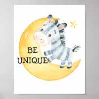 Be Unique Zebra Quote Nursery Print Baby Poster