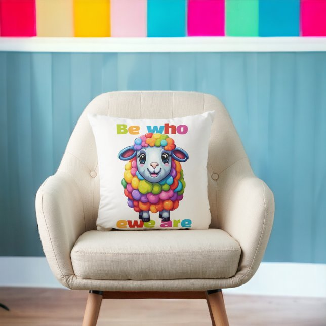 Be who ewe are Rainbow Sheep Throw Pillow (Be who ewe are Rainbow Sheep Throw Pillows from Ricaso. LGBT Gay themed be who you are pillow)