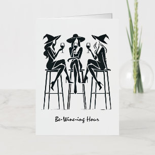 Be-Wine-ing Hour,Elegant Witches Wine Night,Modern Foil Greeting Card
