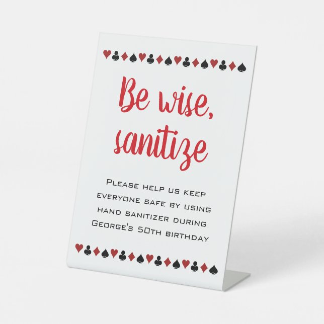Be Wise Sanitize Casino Themed Birthday Pedestal Sign (Front)