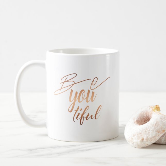 Be You Beautiful Script Copper Lettering Coffee Mug (With Donut)