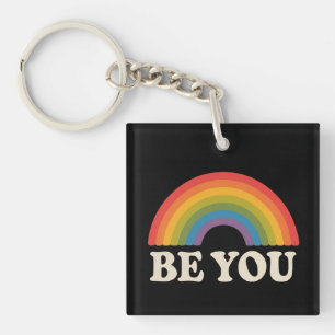 Be You Gay Lesbian Pride LGBTQ Ally Rainbow Retro Keychain