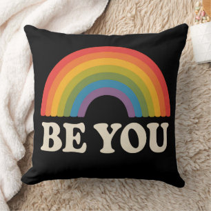 Be You Gay Lesbian Pride LGBTQ Ally Rainbow Retro Throw Pillow