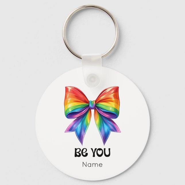 Be You Pride – Rainbow Coquette Bow Customised Keychain (Front)