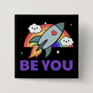 Be you. Rainbow rocket cloud with heart Button