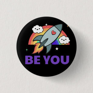 Be you. Rainbow rocket cloud with heart Button