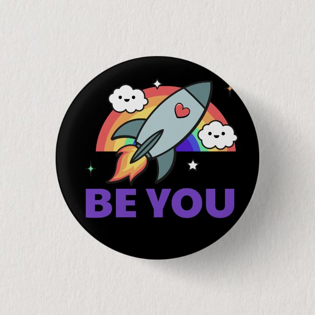 Be you. Rainbow rocket cloud with heart Button (Front)