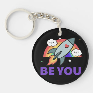 Be you. Rainbow rocket cloud with heart Keychain