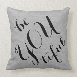 Be you tiful beautiful rustic chic burlap linen throw pillow