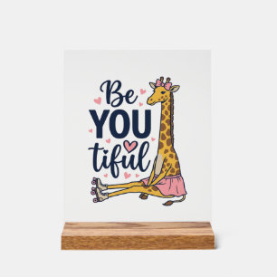 Be You Tiful Giraffe Roller Skate Vintage Shirt De Acrylic Sign