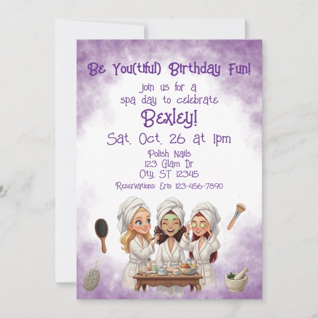 Be You(tiful) Spa Day Birthday Invitation (Front)
