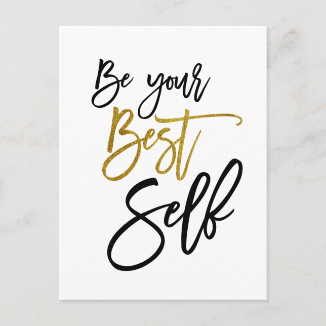 Be Your Best Self Motivational Quote Black/gold Postcard (Front)