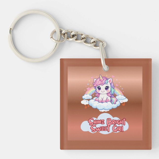 Be Your Own Rainbow Cute Unicorn  Keychain (Front)