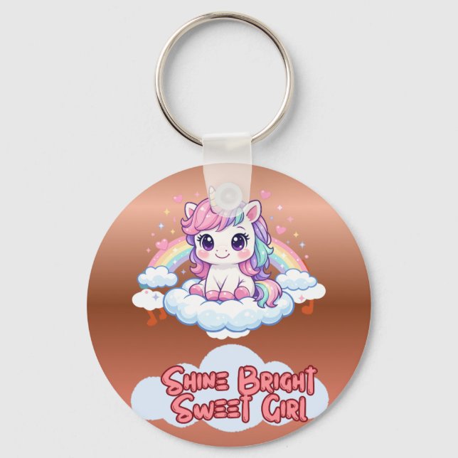 Be Your Own Rainbow Cute Unicorn  Keychain (Front)