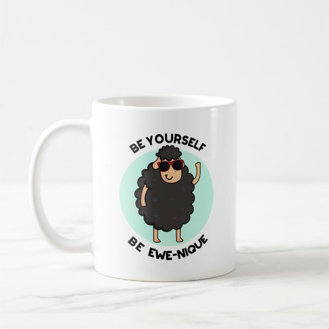 Be Yourself Be Ewenique Funny Sheep Pun  Coffee Mug (Left)