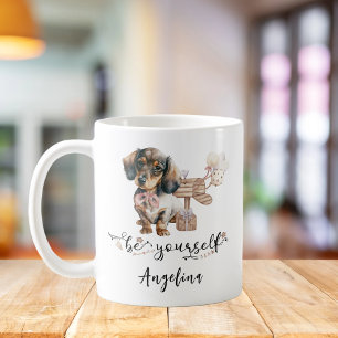 Be yourself Cute Dachshund puppy next to mailbox Coffee Mug