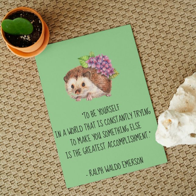 Be Yourself Emerson Quote with Hedgehog Flat Card (Creator Uploaded)