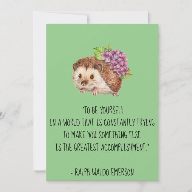 Be Yourself Emerson Quote with Hedgehog Flat Card (Front)