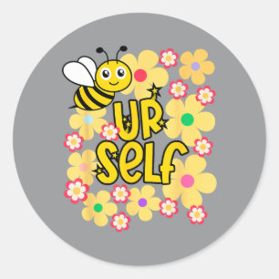 Be Yourself Kawaii Rainbow Flower Bee Classic Round Sticker