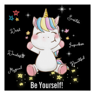 Be Yourself! Magical Unicorn. Editable Poster
