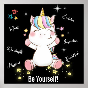 Be Yourself! Magical Unicorn. Editable Poster