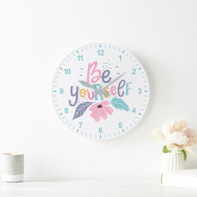 Be Yourself | Pastel Flowers Large Clock (Home)
