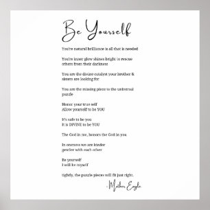 Be yourself poem poetry black white wall art decor