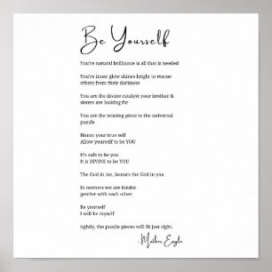 Be yourself poem poetry black white wall art decor