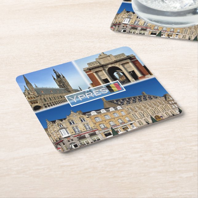 BE Ypres - Lakenhal, in Flanders Fields Museum - Square Paper Coaster (Angled)