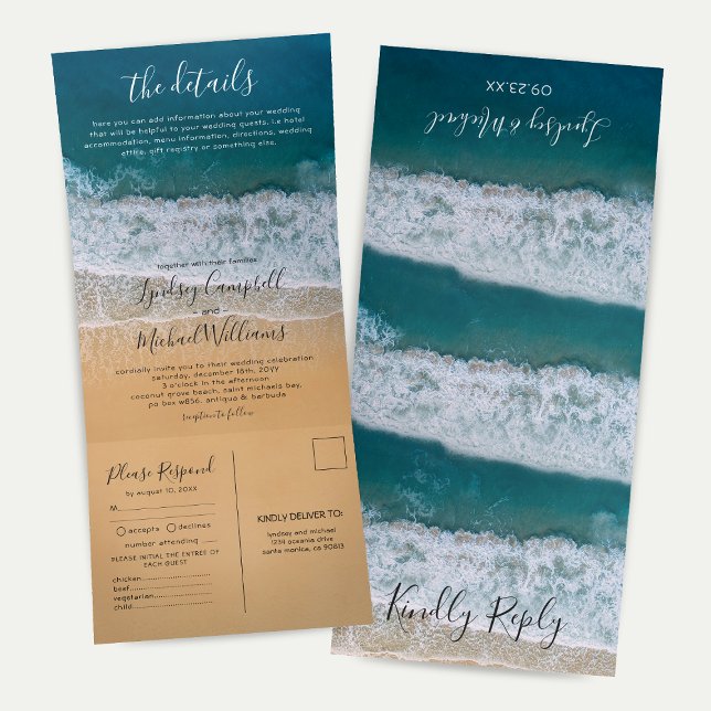 Beach 3 in 1 Destination Wedding Tri-Fold Invitation (Creator Uploaded)