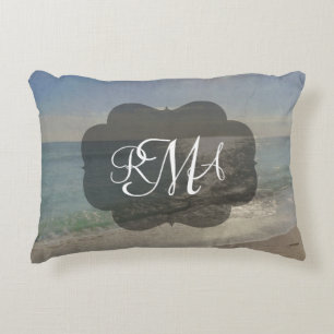 Beach 3-Letter Monogram Initials Ocean Decorative Pillow