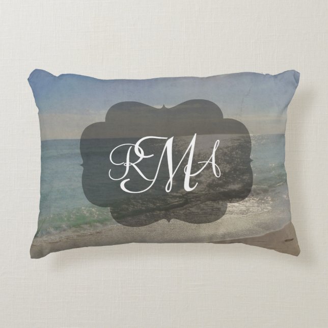 Beach 3-Letter Monogram Initials Ocean Decorative Pillow (Front)