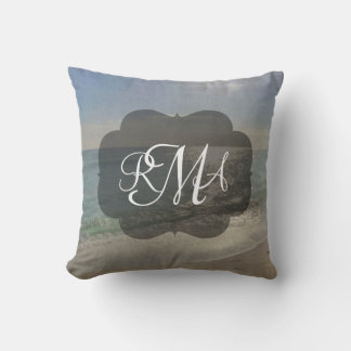Beach 3-Letter Monogram Initials Ocean Throw Pillow