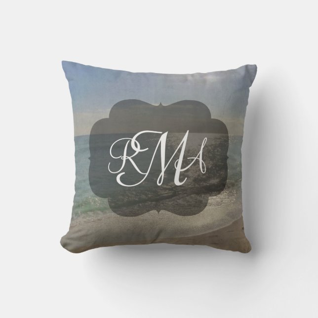 Beach 3-Letter Monogram Initials Ocean Throw Pillow (Front)