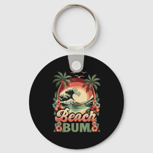 Beach a bum surf wave vintage tropical sunset keychain
