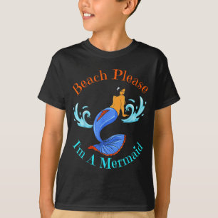 Beach a mermaid funny black mermaids women girls T-Shirt